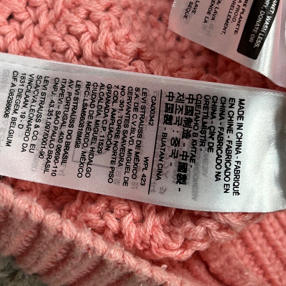 Levi's Sweater Vest Medium Pink Open Knit Crochet Cotton Sleeveless Baby Blue - Picture 5 of 8